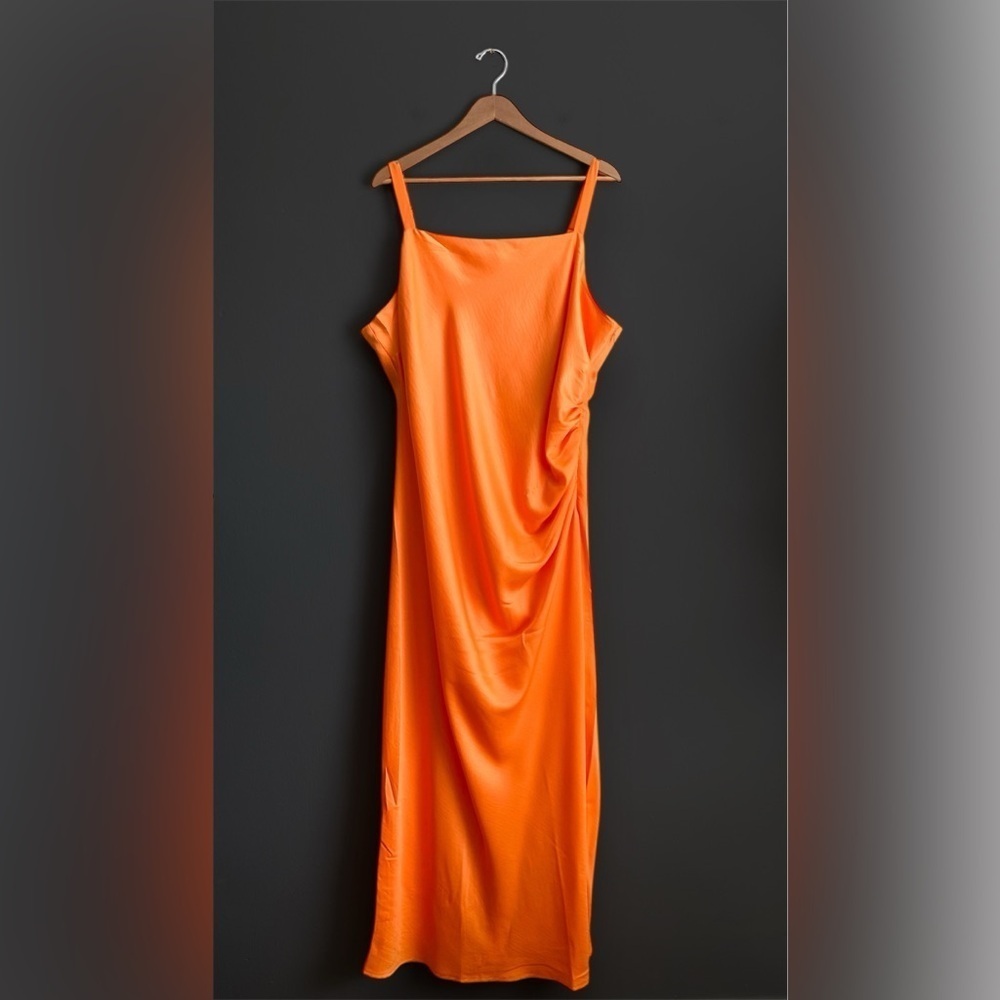 Skies Are Blue Curvy Orange Cami Split Satin Midi Dress 90’s Wedding Formal 3X - Picture 6 of 11